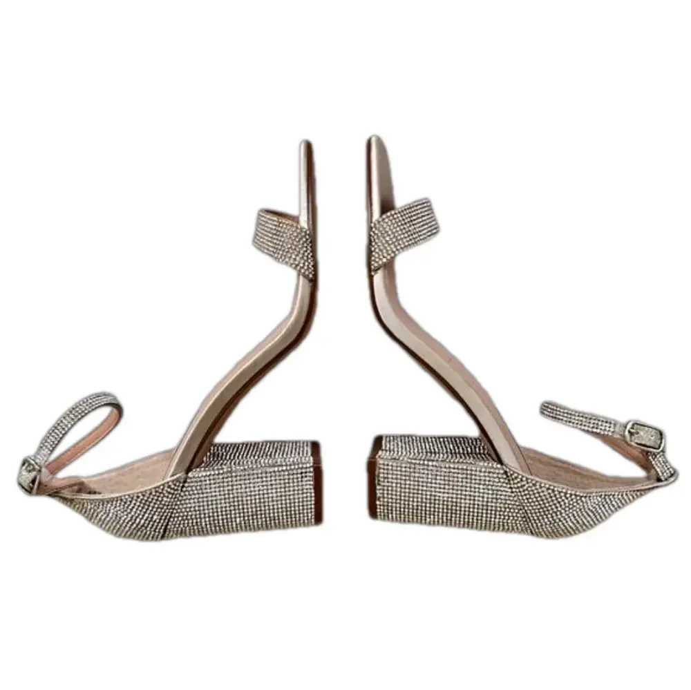 Steve Madden Spark Silver Size 9 Sandals Rhinestone Strappy Heels Ankle Strap